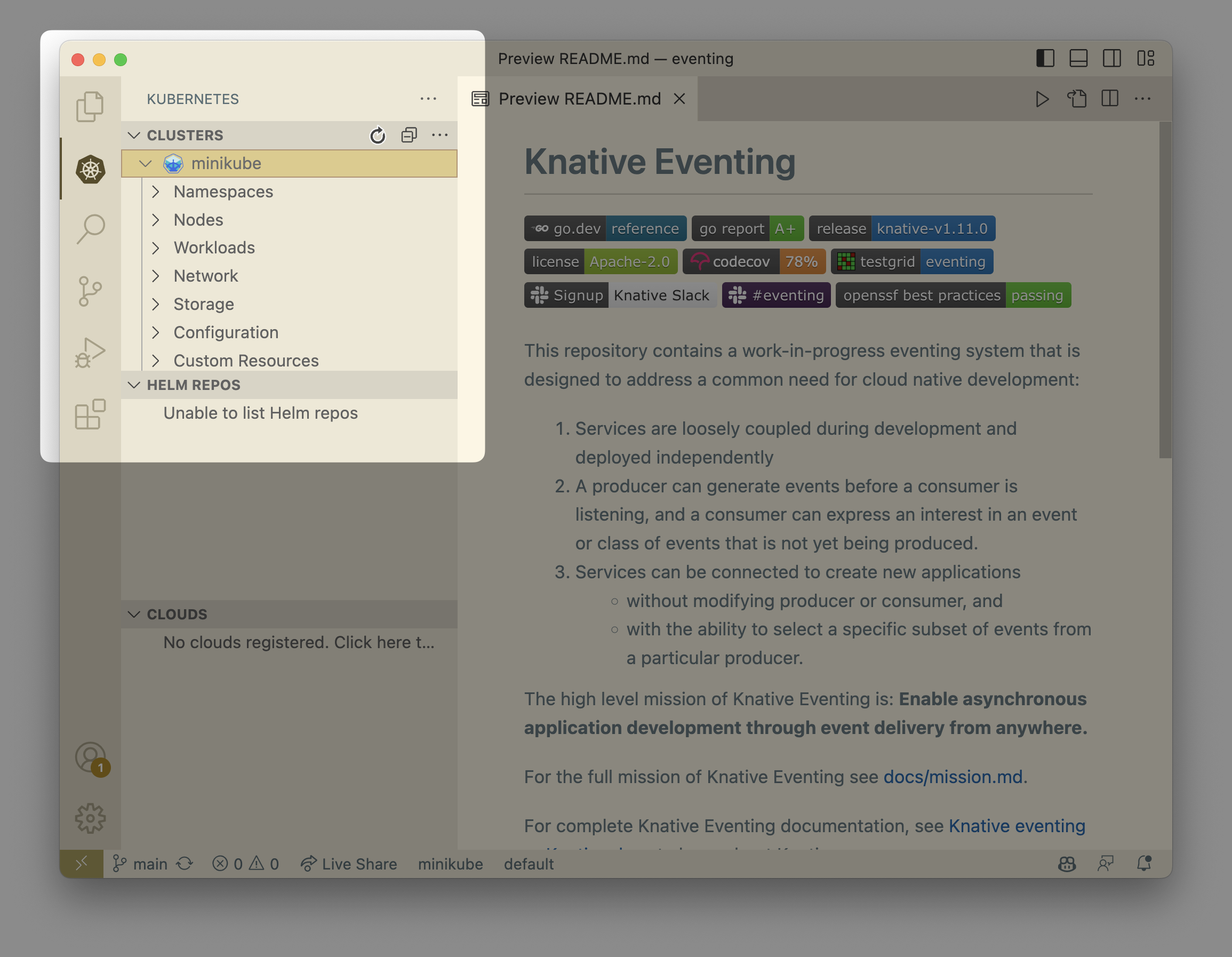 Screenshot of the VSCode Kubernetes plugin